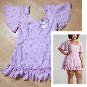 NWT Showpo Embroidered Floral Lilac Fancy A Spritz Mini Dress Angel Sleeve Sz 16